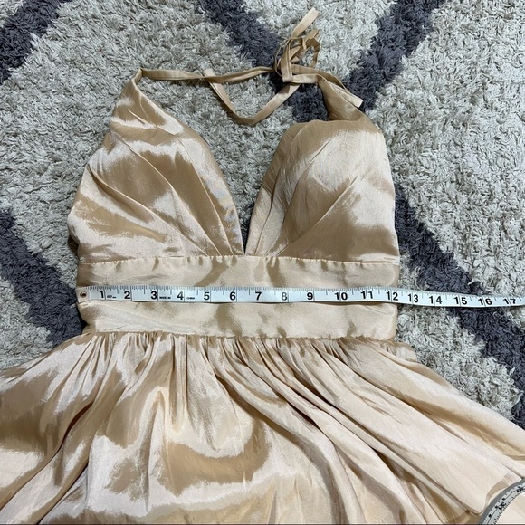 NWT Fame and Partners Plunge Neck Serpent Halter Maxi Dress in Champagne Nude - Picture 9 of 12